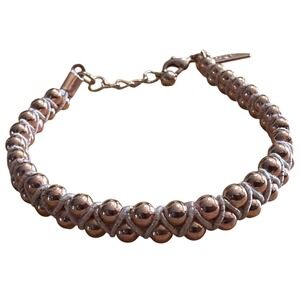 American Eagle Rose Gold Tone Beaded Woven Cord Adjustable Bracelet Logo Charm